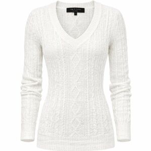 Rag & Bone Womens Cream Cable Knit V Neck Lightweight Sweater XS Quiet Luxury